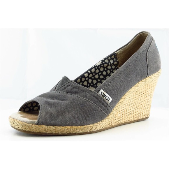 Toms Size 8.5 M Gray Wedge Fabric Women Heel‎ Shoes - Picture 1 of 7